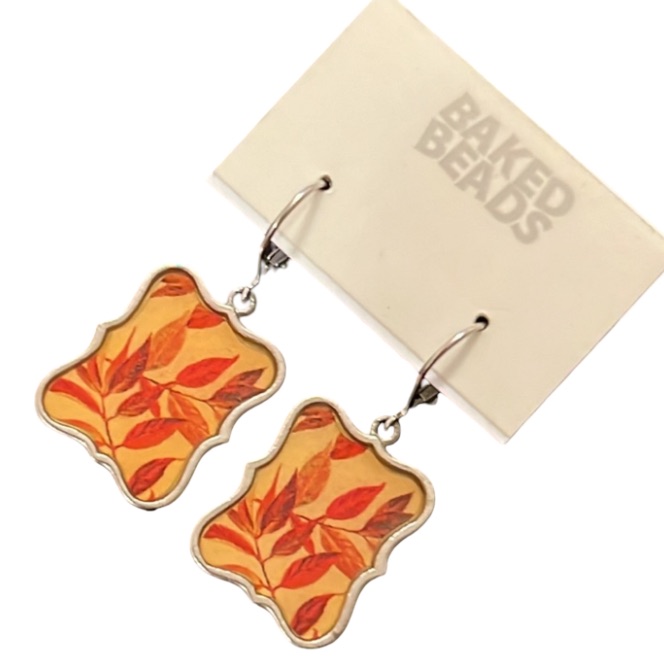 Nwt Baked Beads Silver Plated Tree Leaves Cameo Drop Earrings